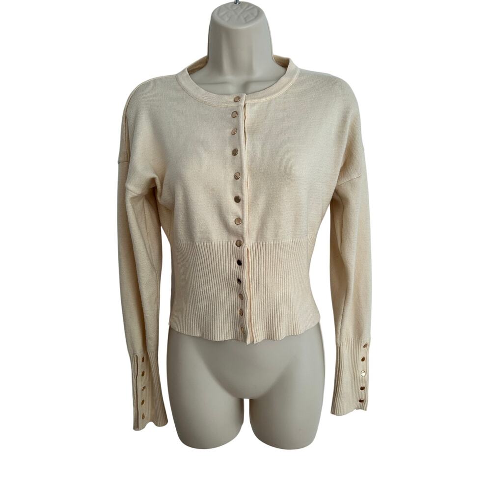 Women's Classic Cardigan with Gold Button's Quiet Luxury Size